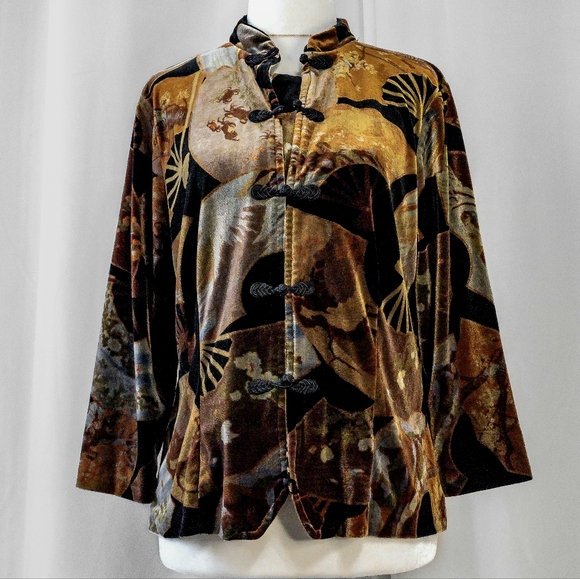 Vintage 90s Black & Gold Velvet Cardigan - Picture 2 of 6